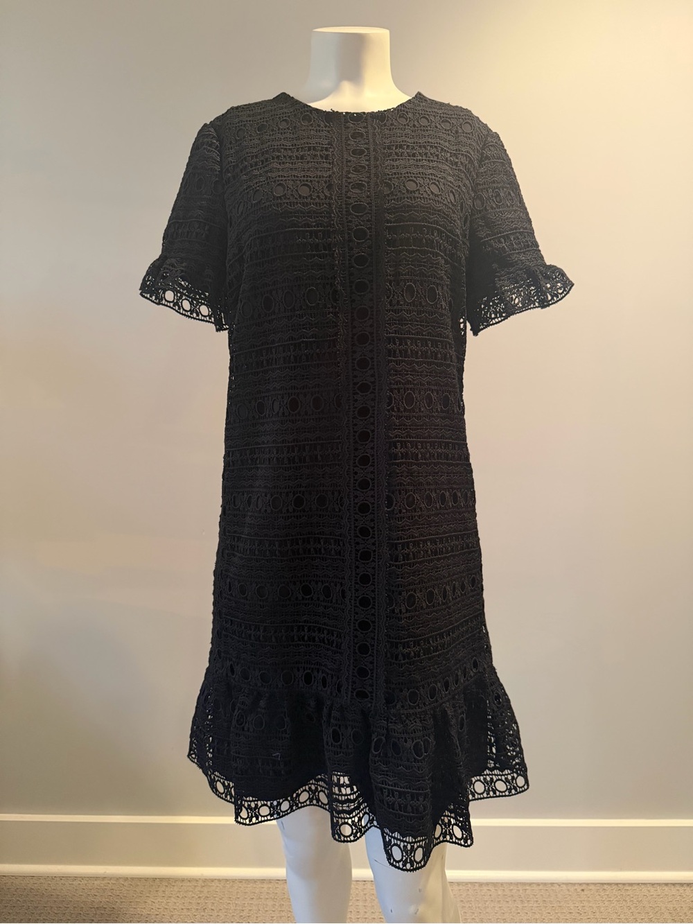 kate spade Black Crochet Lace Short-Sleeve Mini Dress